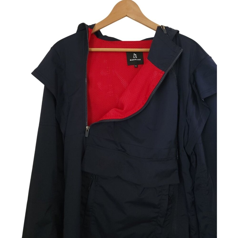 Magnlens Waterproof Hooded Jacket Navy Blue Windbreaker Removable Sleeves Mens S - Picture 3 of 12